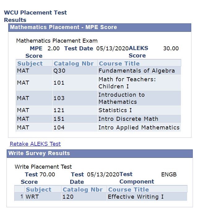 How to View Placement Scores West Chester University